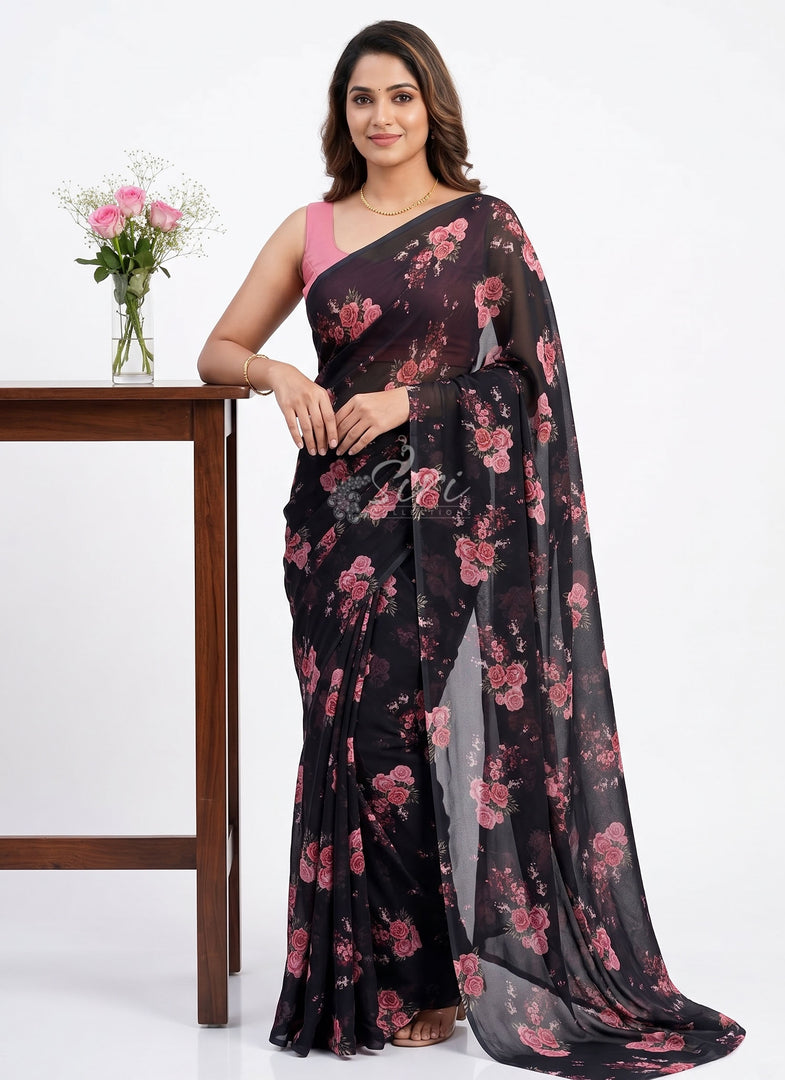 Siri Collections Beautiful Digital Print Soft Siri Chiffon Saree