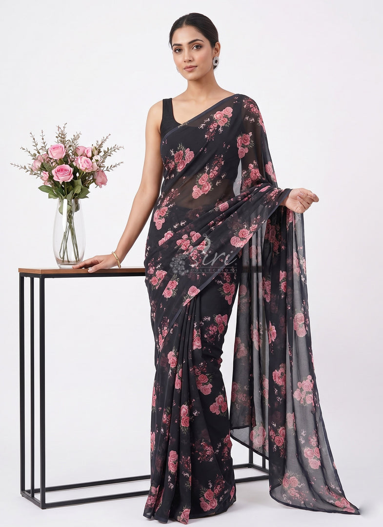 Siri Collections Beautiful Digital Print Soft Siri Chiffon Saree