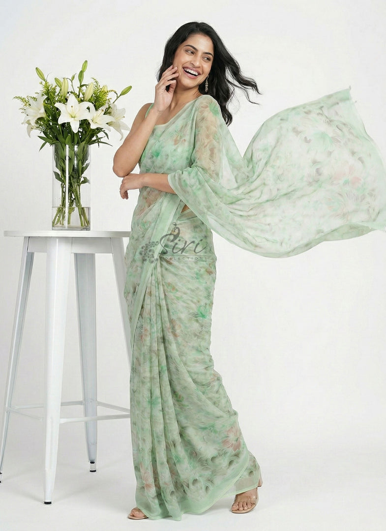 Beautiful Digital Print Soft Siri Chiffon Saree with Blouse