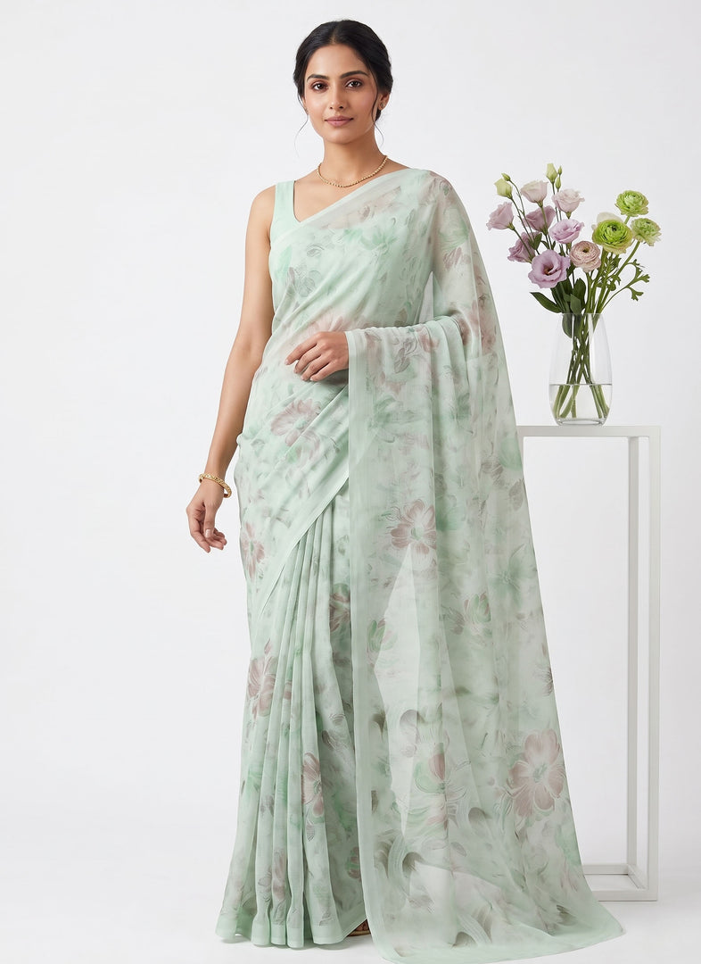 Beautiful Digital Print Soft Siri Chiffon Saree with Blouse