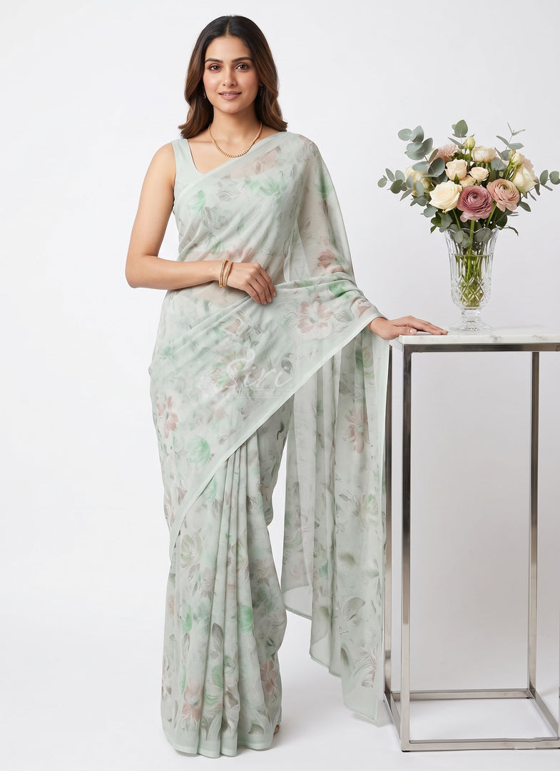 Beautiful Digital Print Soft Siri Chiffon Saree with Blouse