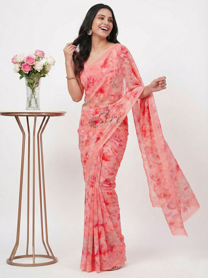Beautiful Digital Print Soft Siri Chiffon Saree with Blouse