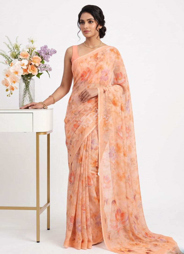 Beautiful Digital Print Soft Siri Chiffon Saree with Blouse
