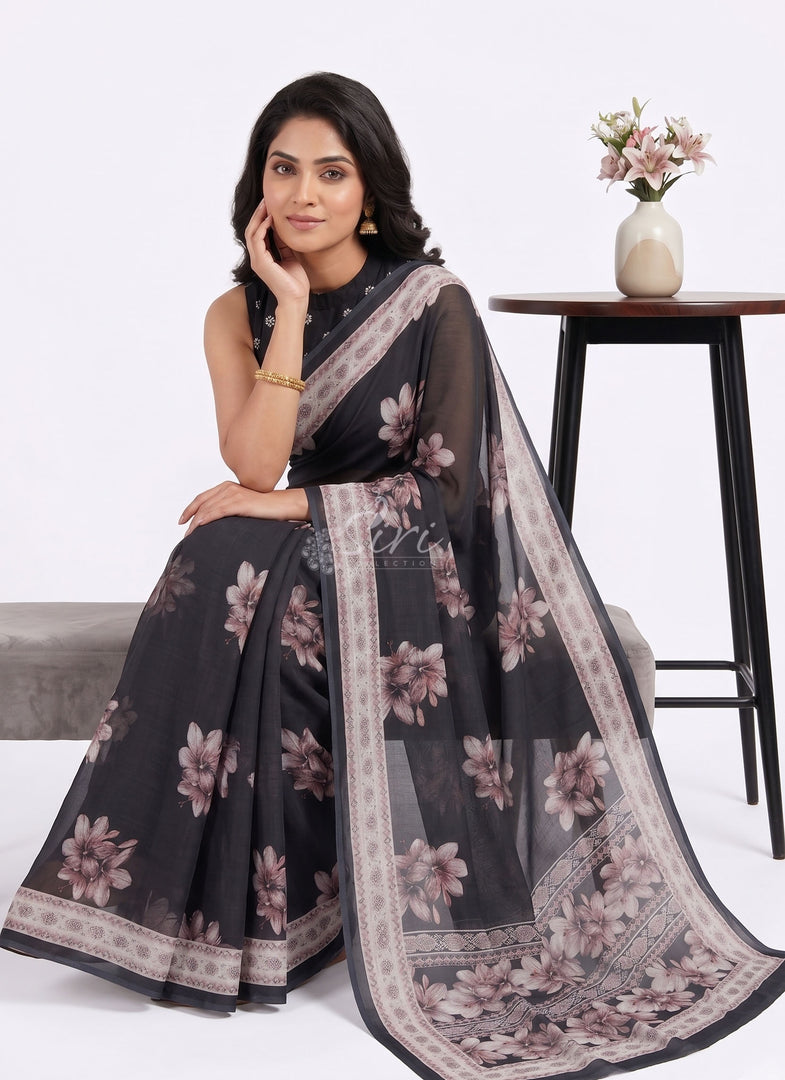 Beautiful Digital Print Soft Siri Chiffon Saree with Blouse