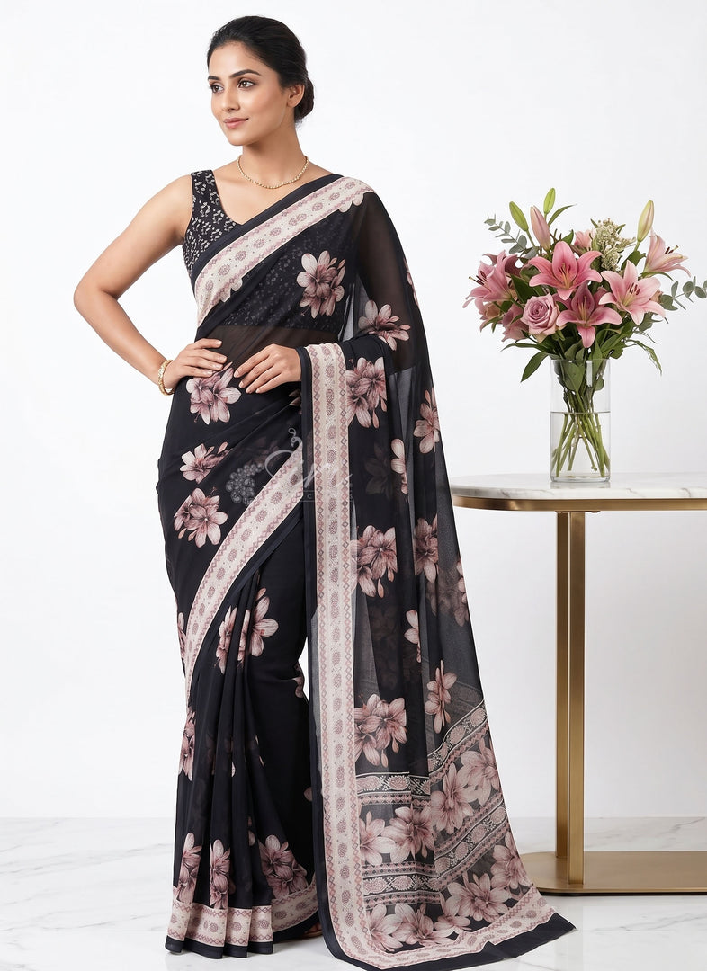 Beautiful Digital Print Soft Siri Chiffon Saree with Blouse