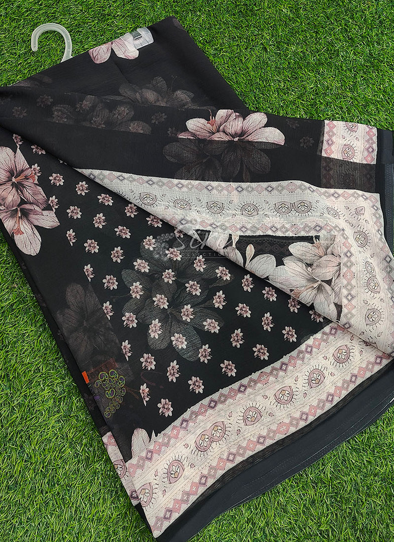 Beautiful Digital Print Soft Siri Chiffon Saree with Blouse