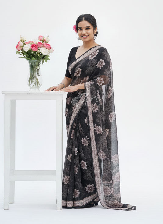 Beautiful Digital Print Soft Siri Chiffon Saree with Blouse