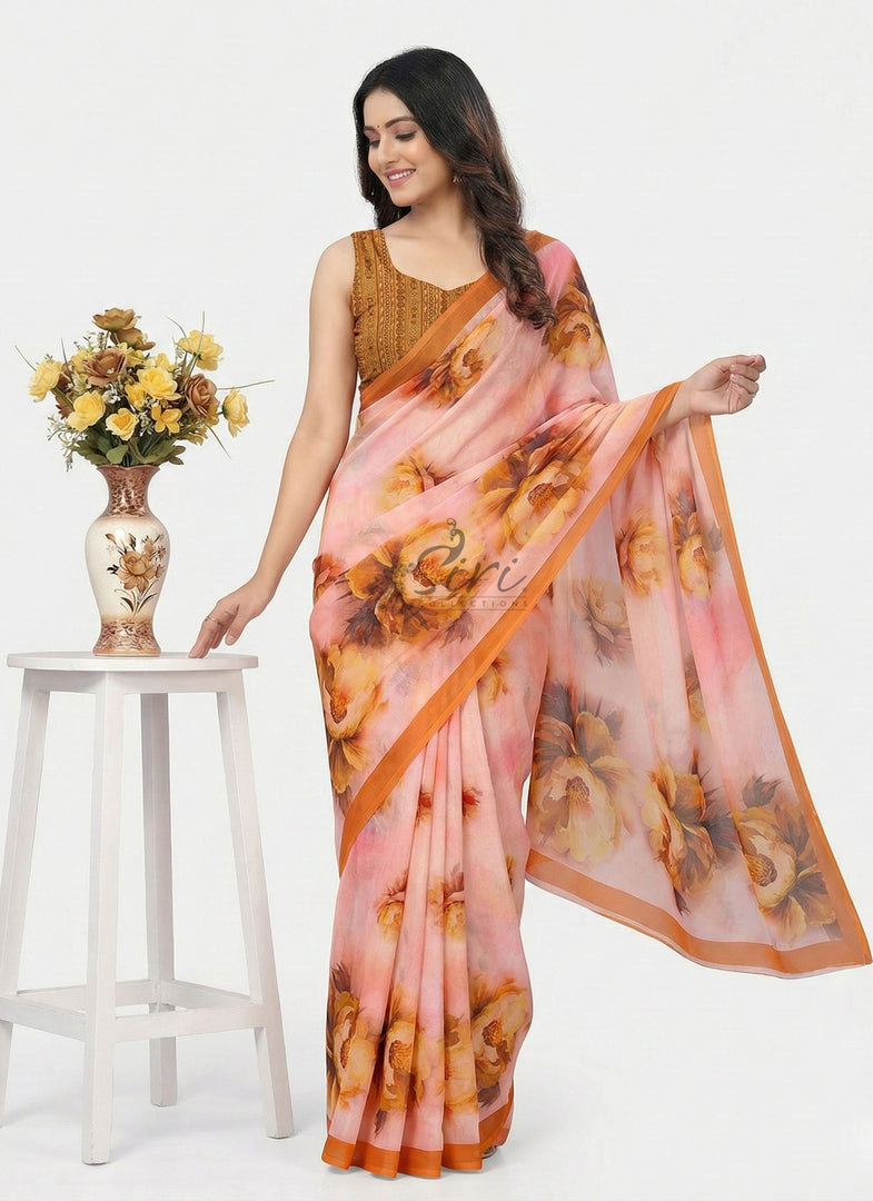 Beautiful Digital Print Soft Siri Chiffon Saree with Blouse