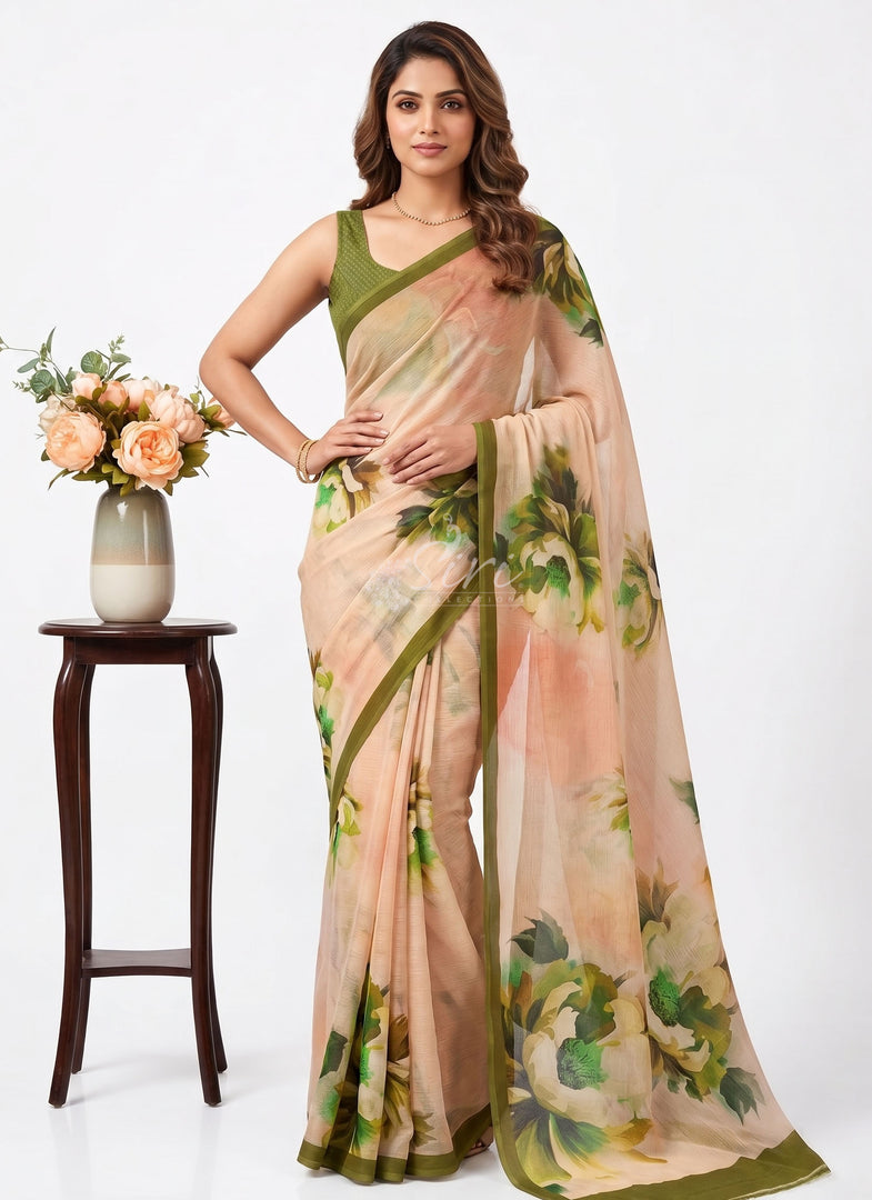 Beautiful Digital Print Soft Siri Chiffon Saree with Blouse