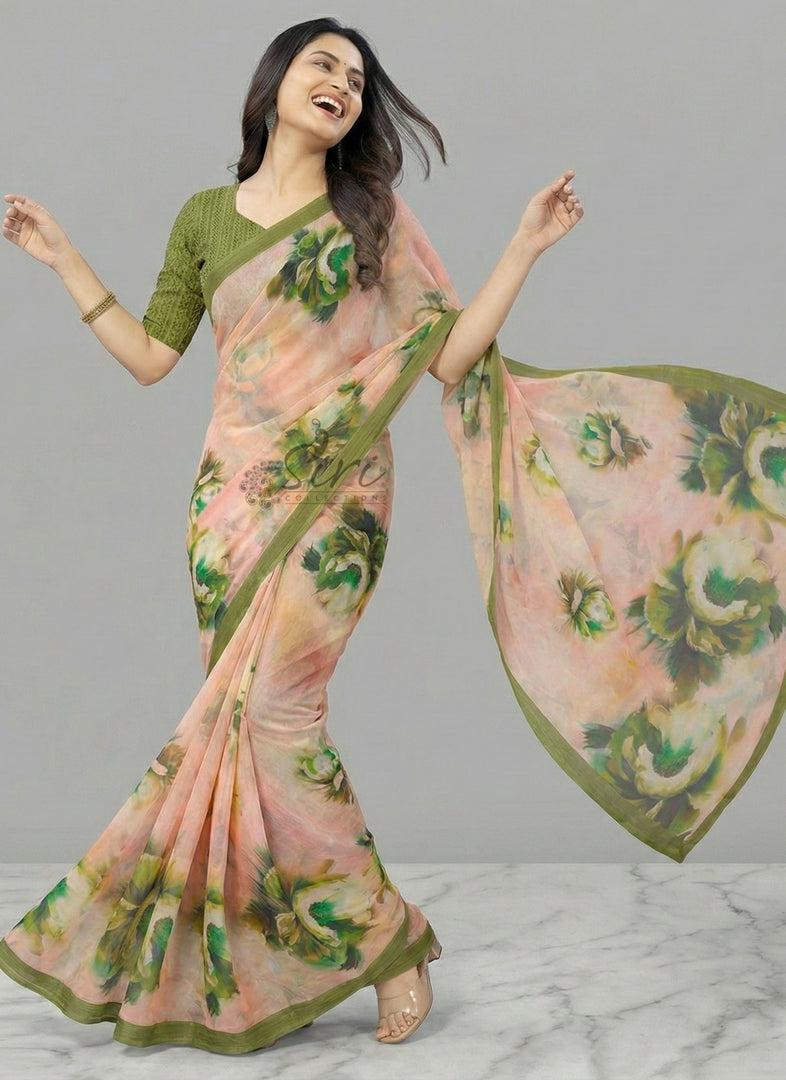 Beautiful Digital Print Soft Siri Chiffon Saree with Blouse