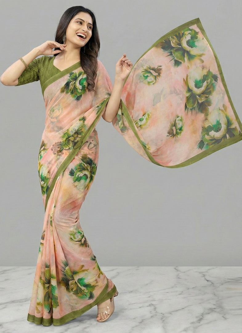 Beautiful Digital Print Soft Siri Chiffon Saree with Blouse