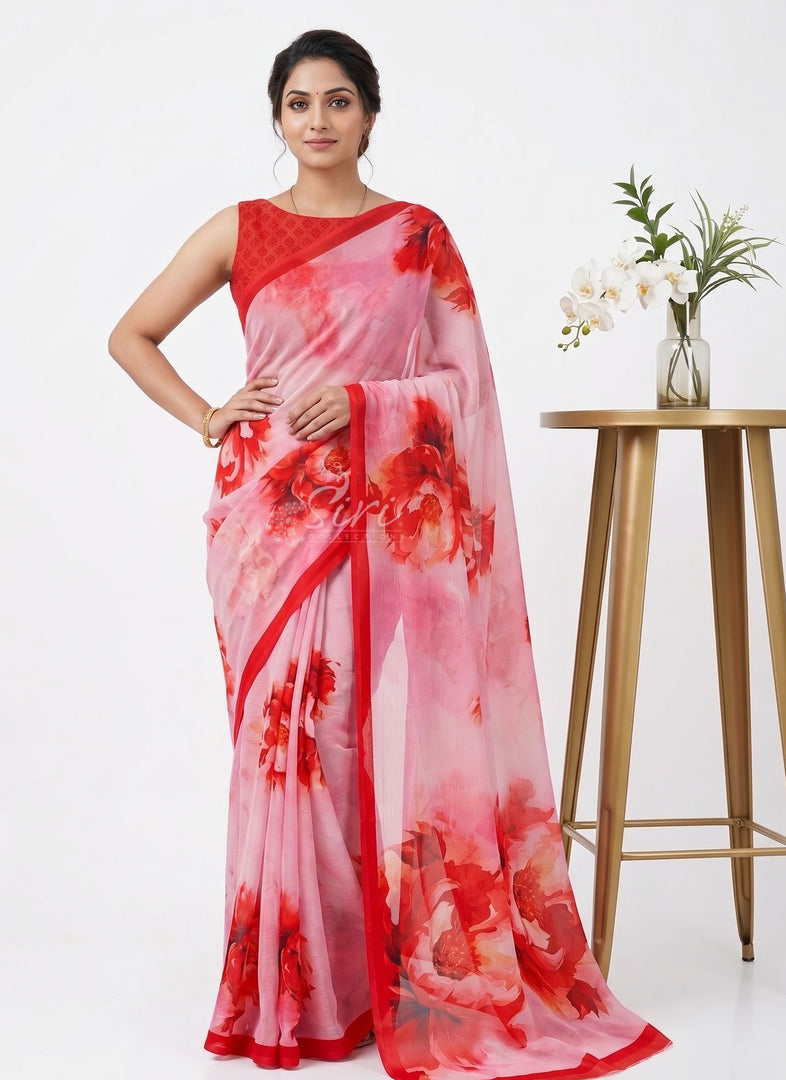 Beautiful Digital Print Soft Siri Chiffon Saree with Blouse