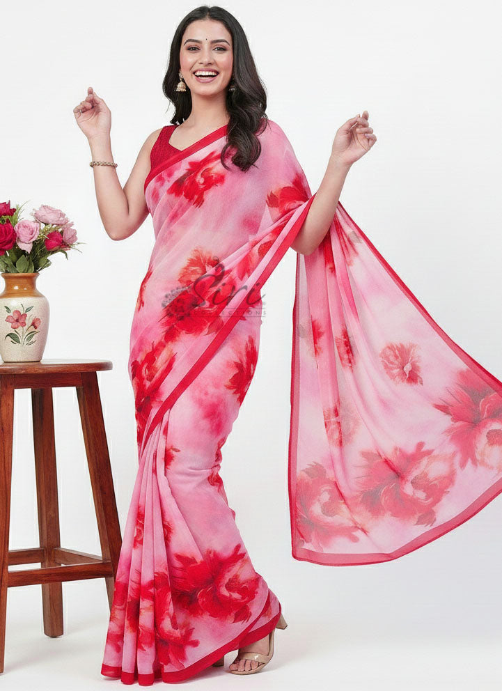 Beautiful Digital Print Soft Siri Chiffon Saree with Blouse