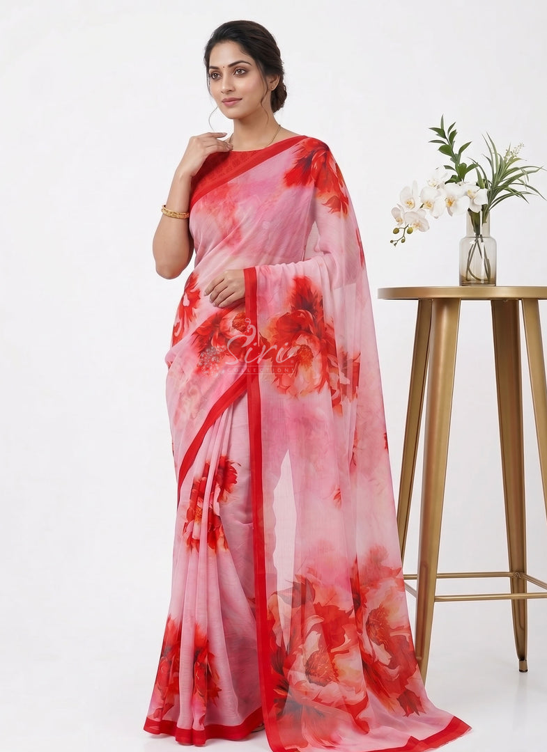 Beautiful Digital Print Soft Siri Chiffon Saree with Blouse
