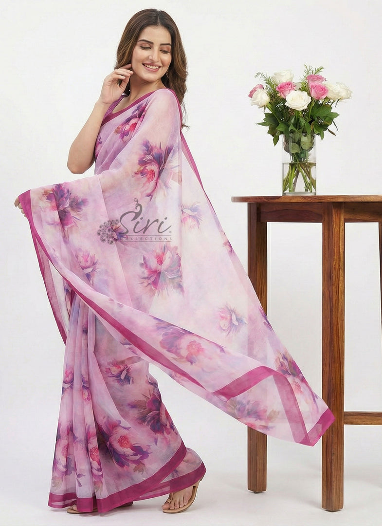 Beautiful Digital Print Soft Siri Chiffon Saree with Blouse