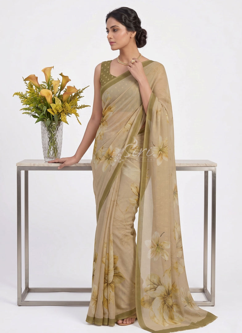 Beautiful Digital Print Soft Siri Chiffon Saree with Blouse