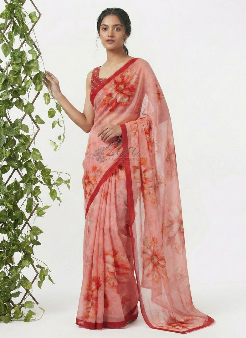 Beautiful Digital Print Soft Siri Chiffon Saree with Blouse