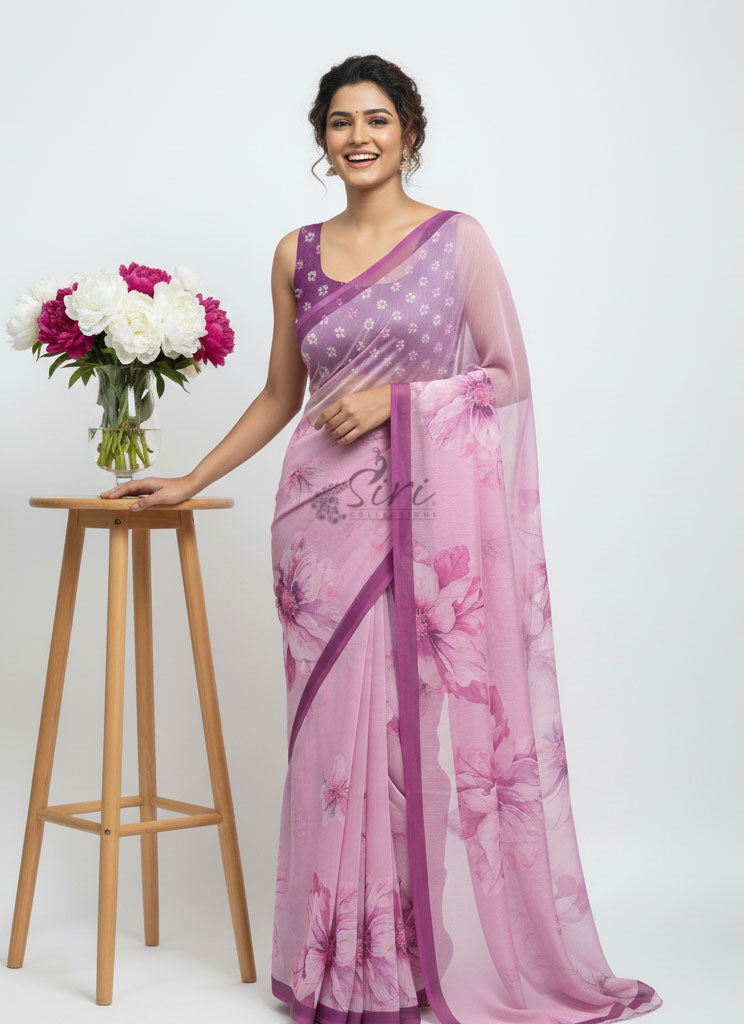Beautiful Digital Print Soft Siri Chiffon Saree with Blouse