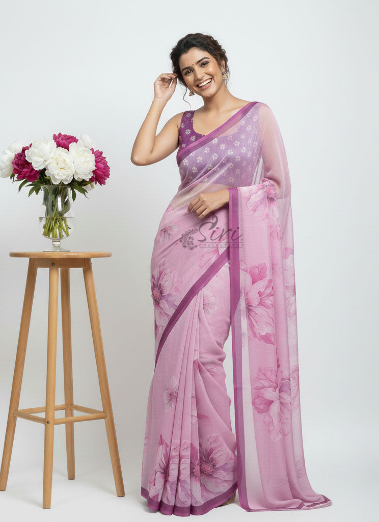 Beautiful Digital Print Soft Siri Chiffon Saree with Blouse
