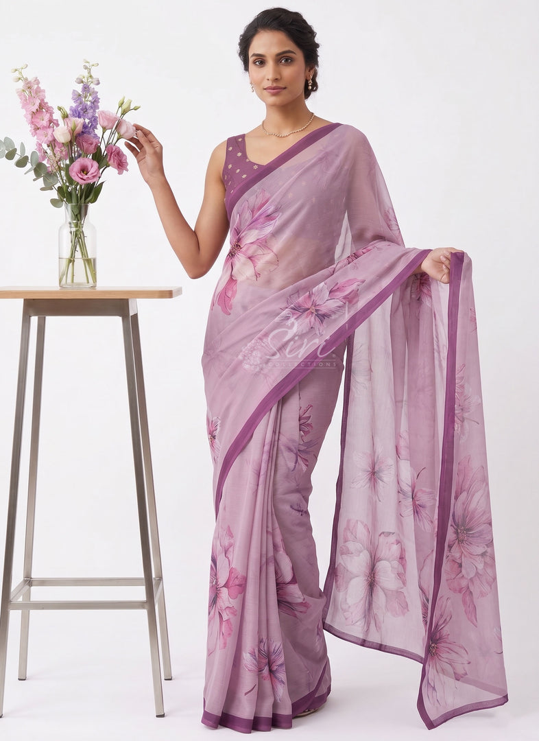 Beautiful Digital Print Soft Siri Chiffon Saree with Blouse