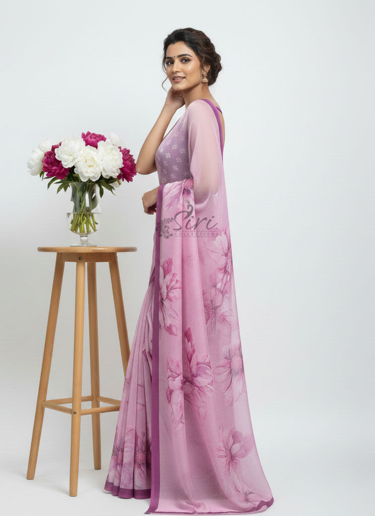 Beautiful Digital Print Soft Siri Chiffon Saree with Blouse