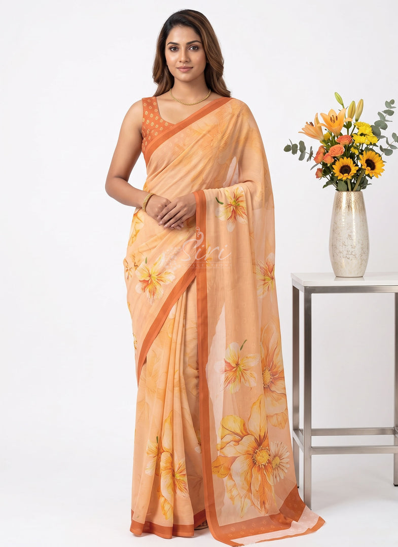 Beautiful Digital Print Soft Siri Chiffon Saree with Blouse