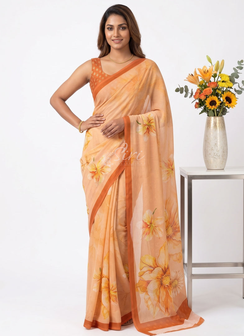 Beautiful Digital Print Soft Siri Chiffon Saree with Blouse