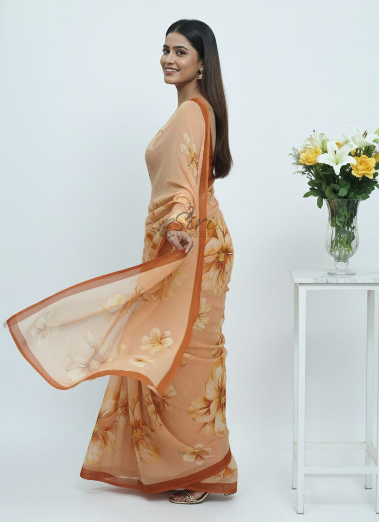 Beautiful Digital Print Soft Siri Chiffon Saree with Blouse