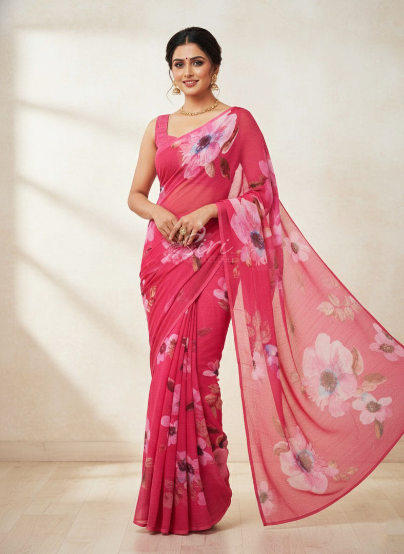 Beautiful Digital Print Premium Soft Siri Chiffon Saree
