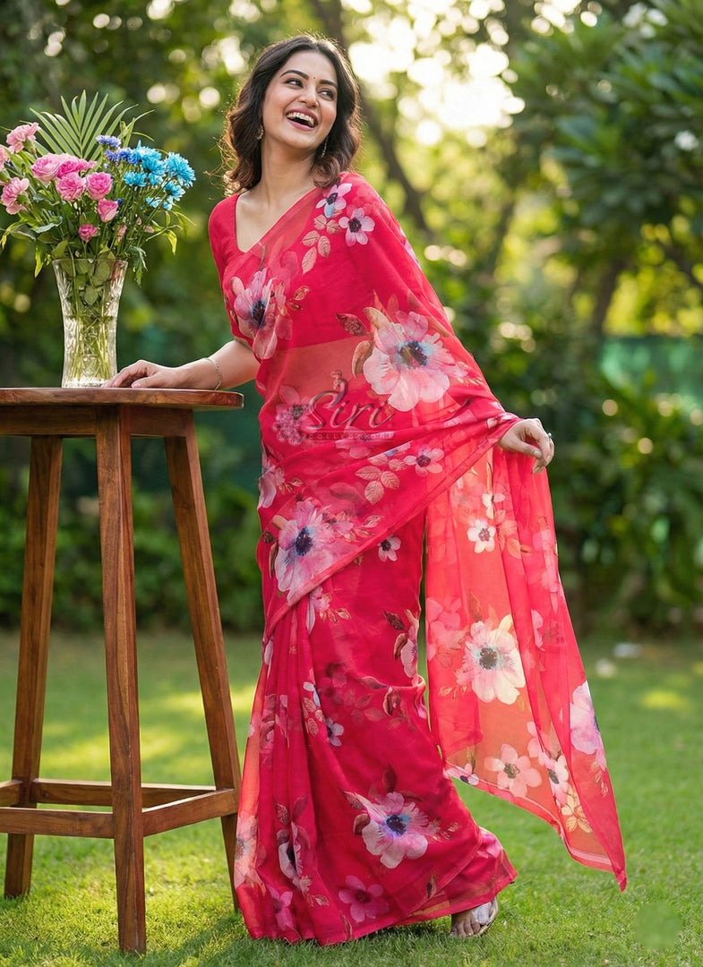 Beautiful Digital Print Premium Soft Siri Chiffon Saree