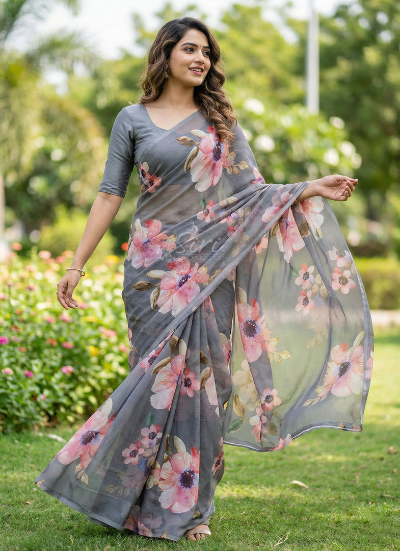 Beautiful Digital Print Premium Soft Siri Chiffon Saree