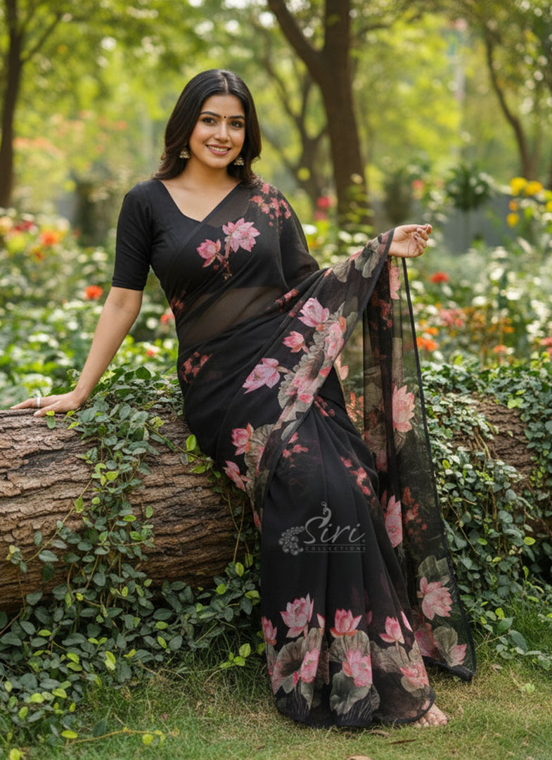 Beautiful Digital Print Premium Soft Siri Chiffon Saree