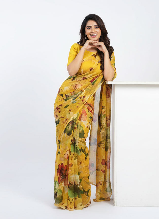 Beautiful Digital Print Premium Soft Siri Chiffon Saree