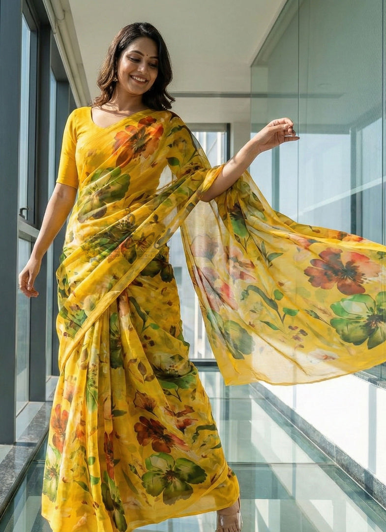 Beautiful Digital Print Premium Soft Siri Chiffon Saree