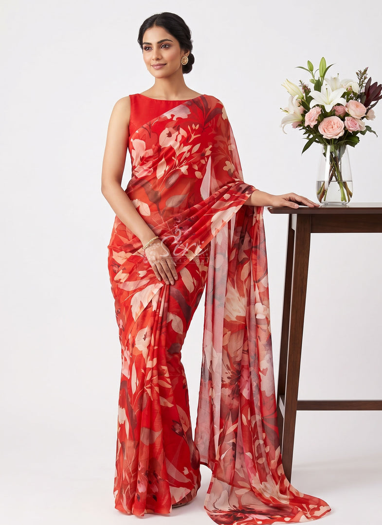 Beautiful Digital Print Premium Soft Siri Chiffon Saree