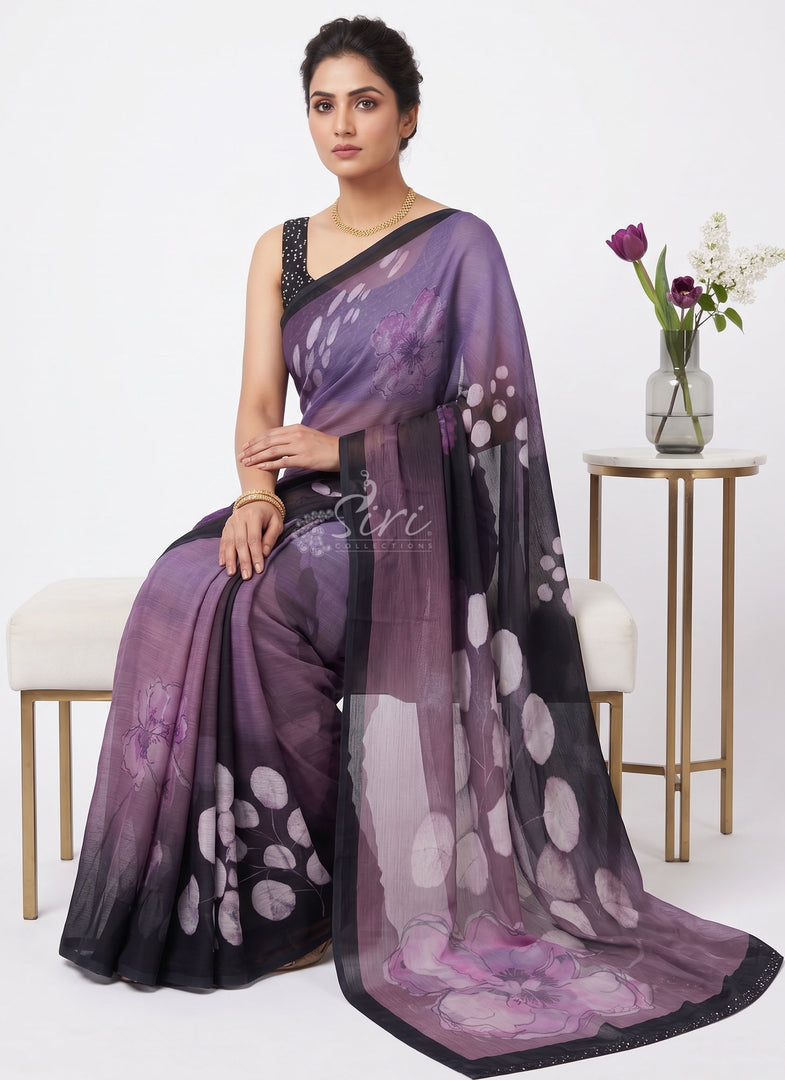 Beautiful Digital Print Soft Siri Chiffon Saree with Blouse