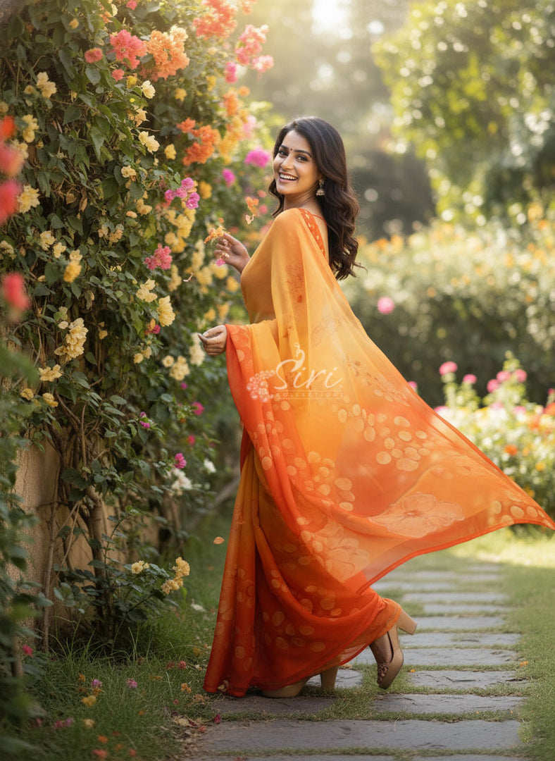 Beautiful Digital Print Soft Siri Chiffon Saree with Blouse