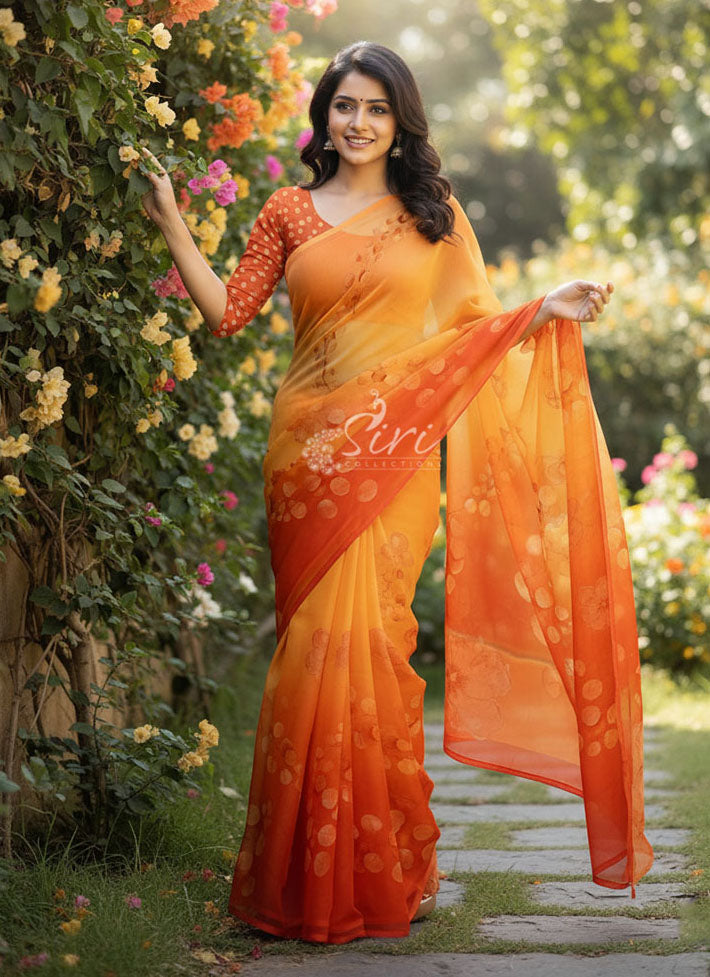 Beautiful Digital Print Soft Siri Chiffon Saree with Blouse