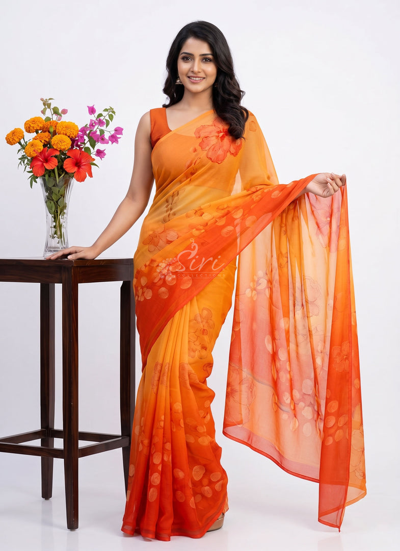 Beautiful Digital Print Soft Siri Chiffon Saree with Blouse