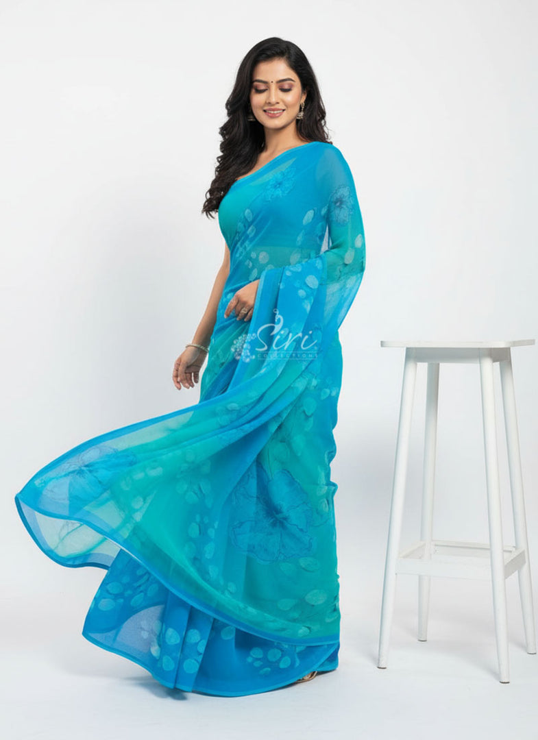 Beautiful Digital Print Soft Siri Chiffon Saree with Blouse