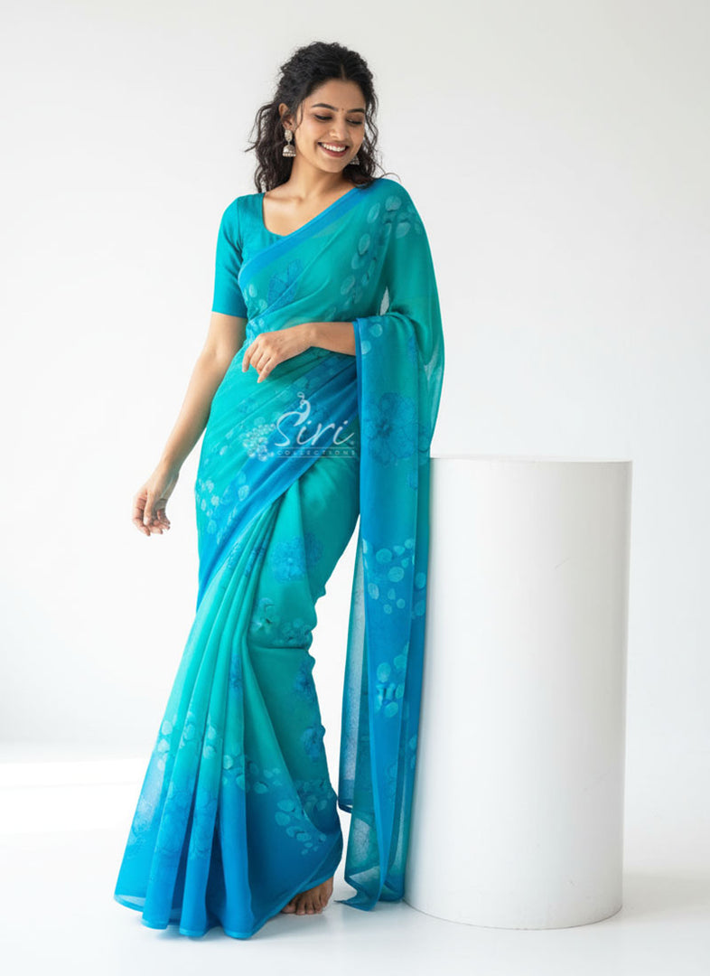 Beautiful Digital Print Soft Siri Chiffon Saree with Blouse