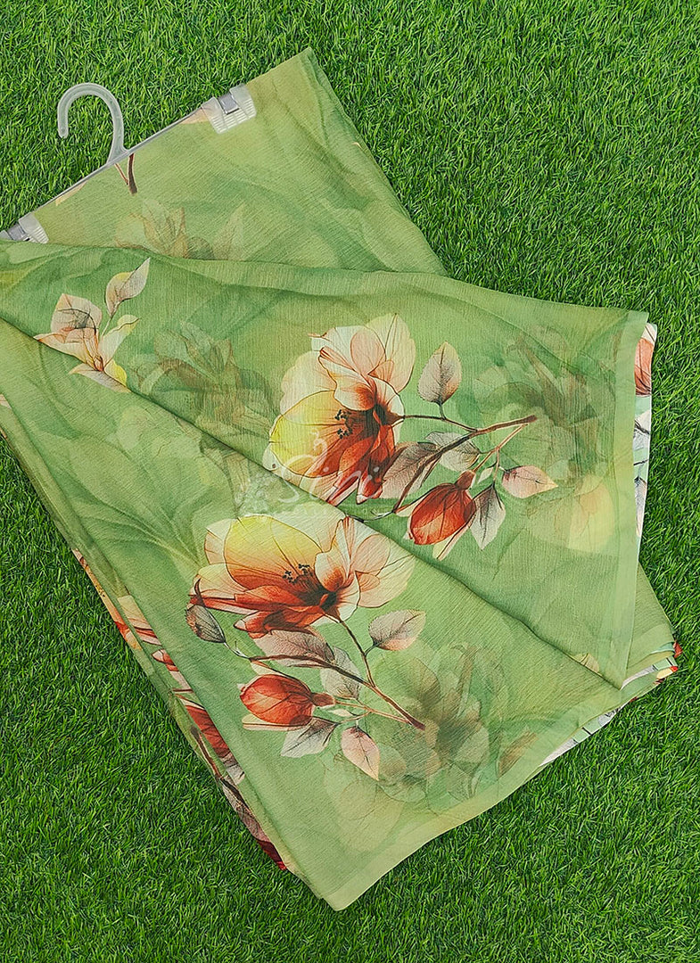 Beautiful Digital Print Premium Soft Siri Chiffon Saree