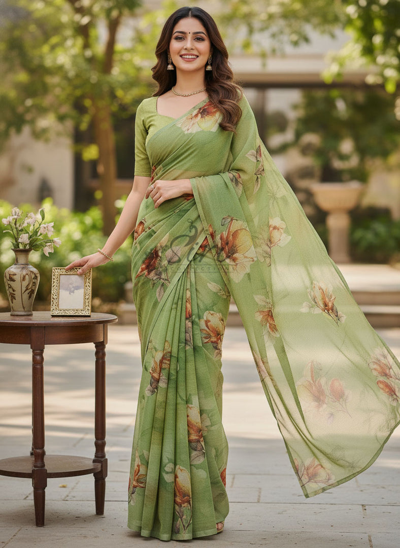 Beautiful Digital Print Premium Soft Siri Chiffon Saree