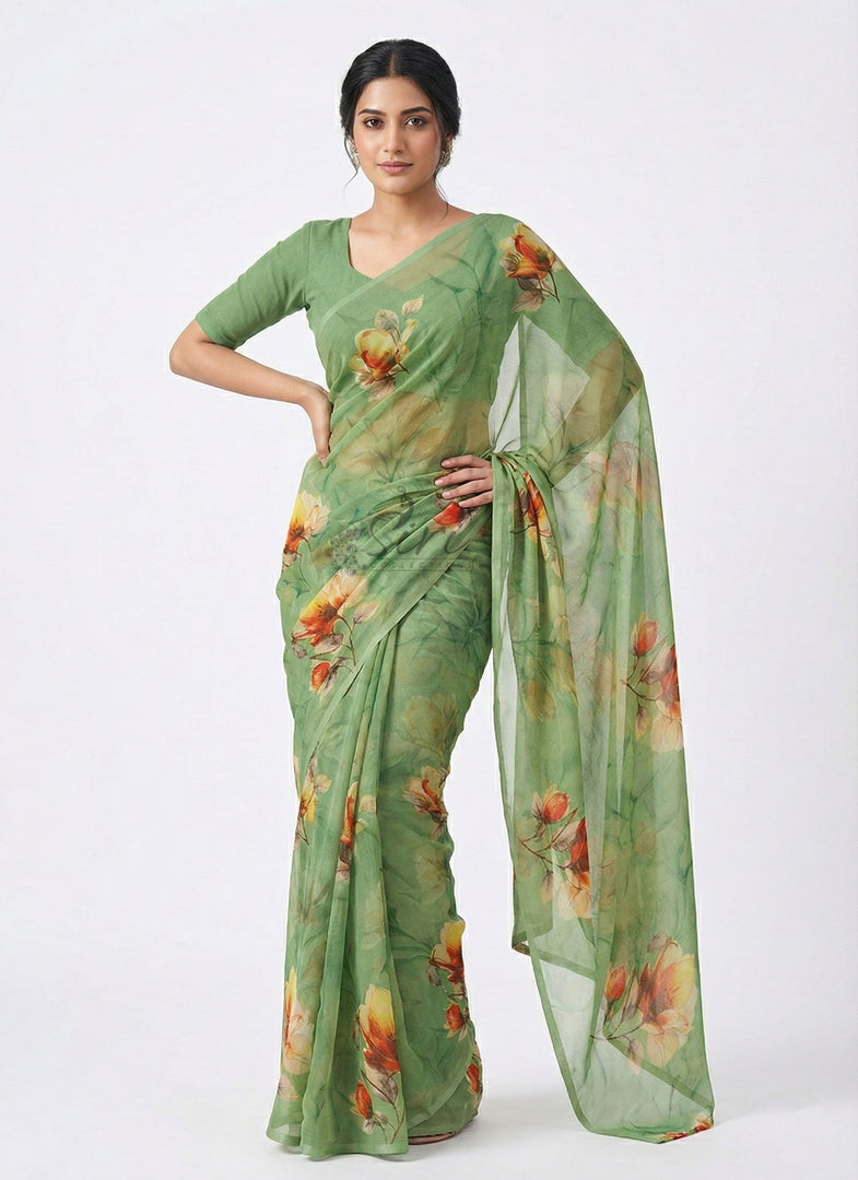 Beautiful Digital Print Premium Soft Siri Chiffon Saree