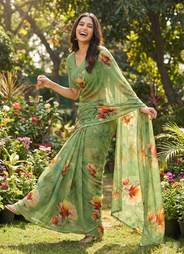 Beautiful Digital Print Premium Soft Siri Chiffon Saree