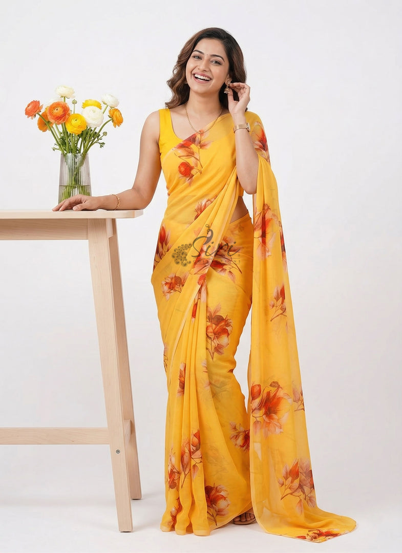 Beautiful Digital Print Premium Soft Siri Chiffon Saree
