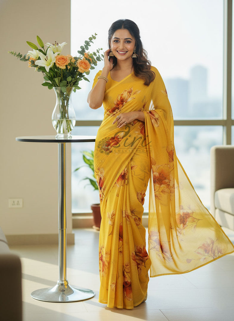 Beautiful Digital Print Premium Soft Siri Chiffon Saree