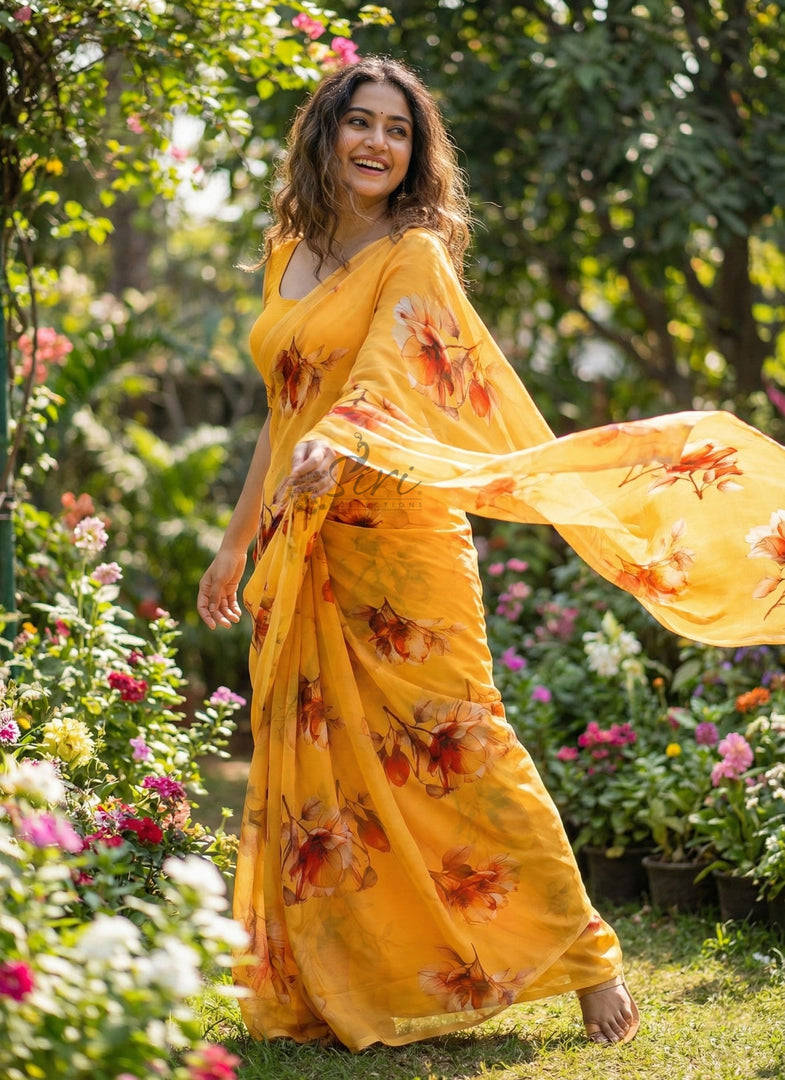 Beautiful Digital Print Premium Soft Siri Chiffon Saree