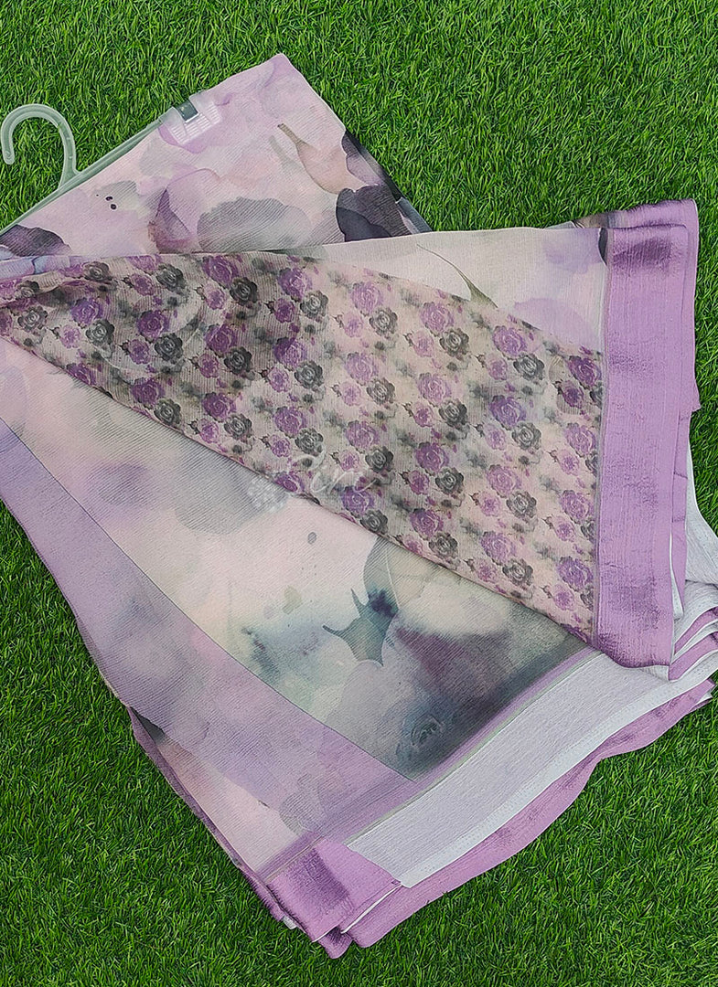 Beautiful Digital Print Soft Siri Chiffon Saree with Blouse