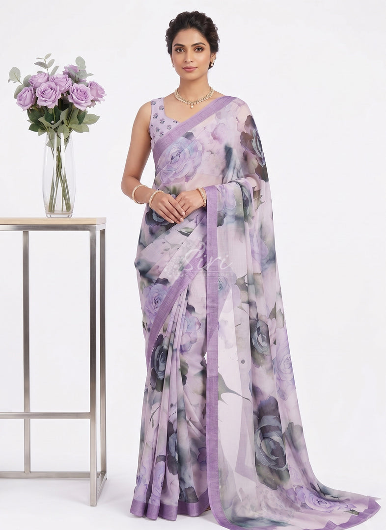 Beautiful Digital Print Soft Siri Chiffon Saree with Blouse